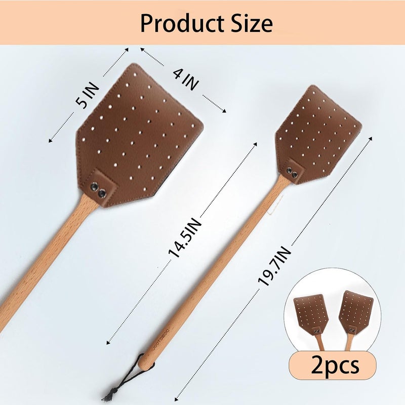 DEBETOOL Leather Fly Swatter - Heavy Duty Manual Fly Swatter with Wood Handle, Durable Leather Fly Swatter for Indoor and Outdoor Use (Brown) - Image 2